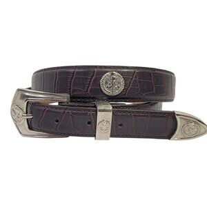 Women's sz XL Leather Golf Belt Buckle Clubs Brown Alligator Skin